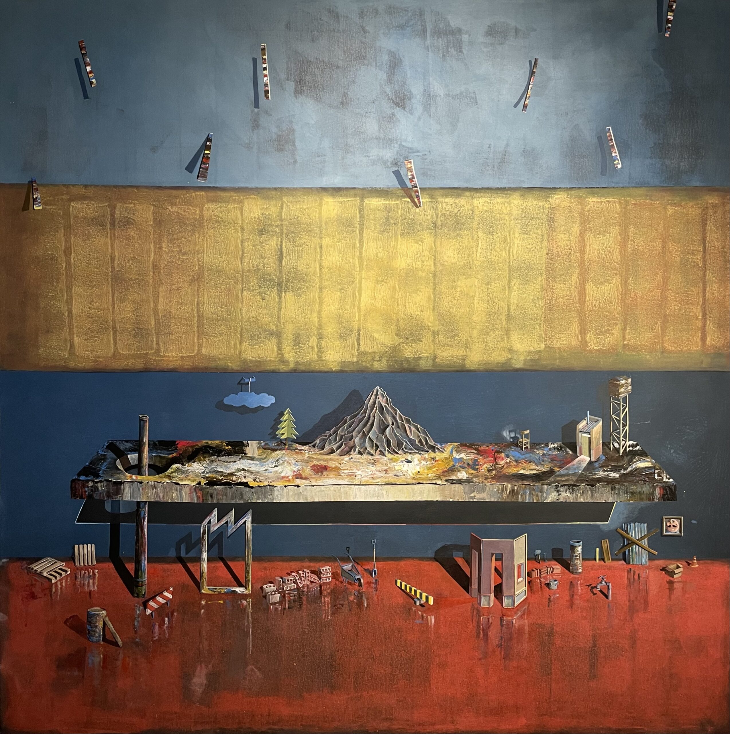 Titulo: Construir un paisaje, una montaña, una colmena. Acrílico - 148x148 cm - 2024